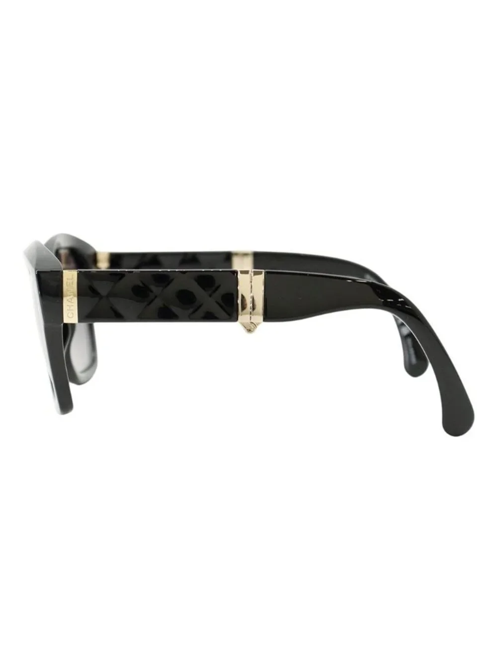 Chanel Sunglasses Foldable Quilted Logo Square Shape Eyewear Black
